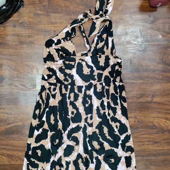 Diane Von Furstenberg Stylish Leopard Print Halter Neutral Jumpsuit Size Large - Picture 3 of 14
